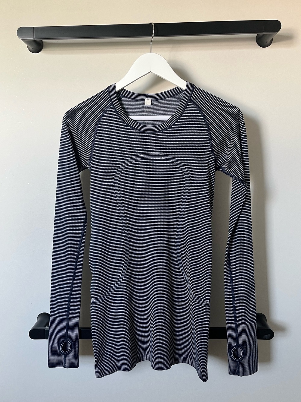 lululemon athletica Navy and White Striped Long Sleeve Top